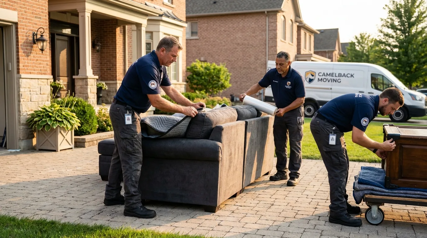 Large estate moving crew wrapping furniture in Grove, OK